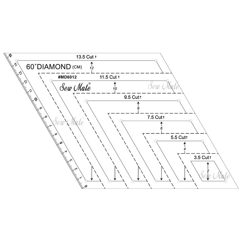 60º Diamond Quilting Ruler(Metric), 2cm to 12cm, Black,Donwei